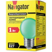 Лампа светодиодная 71 828 NLL-G45-1-230-G-E27 1Вт шар E27 176-264В зел. Navigator 71828
